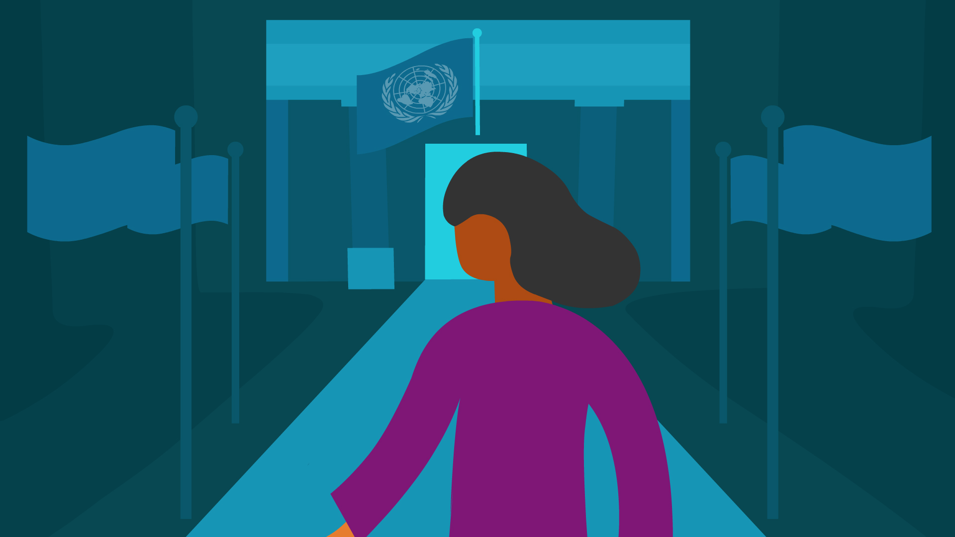 Persona dirigiéndose al edificio de la ONU en Ginebra