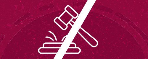 A crossed out court room gavel